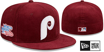 Phillies 'OLD SCHOOL CORDUROY SIDE-PATCH' Burgundy Fitted Hat by New Era