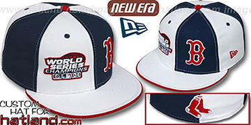 Red Sox 'WS CHAMPS' DOUBLE WHAMMY White-Navy Fitted Hat