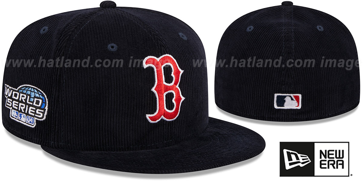 Red Sox 'OLD SCHOOL CORDUROY SIDE-PATCH' Navy Fitted Hat by New Era