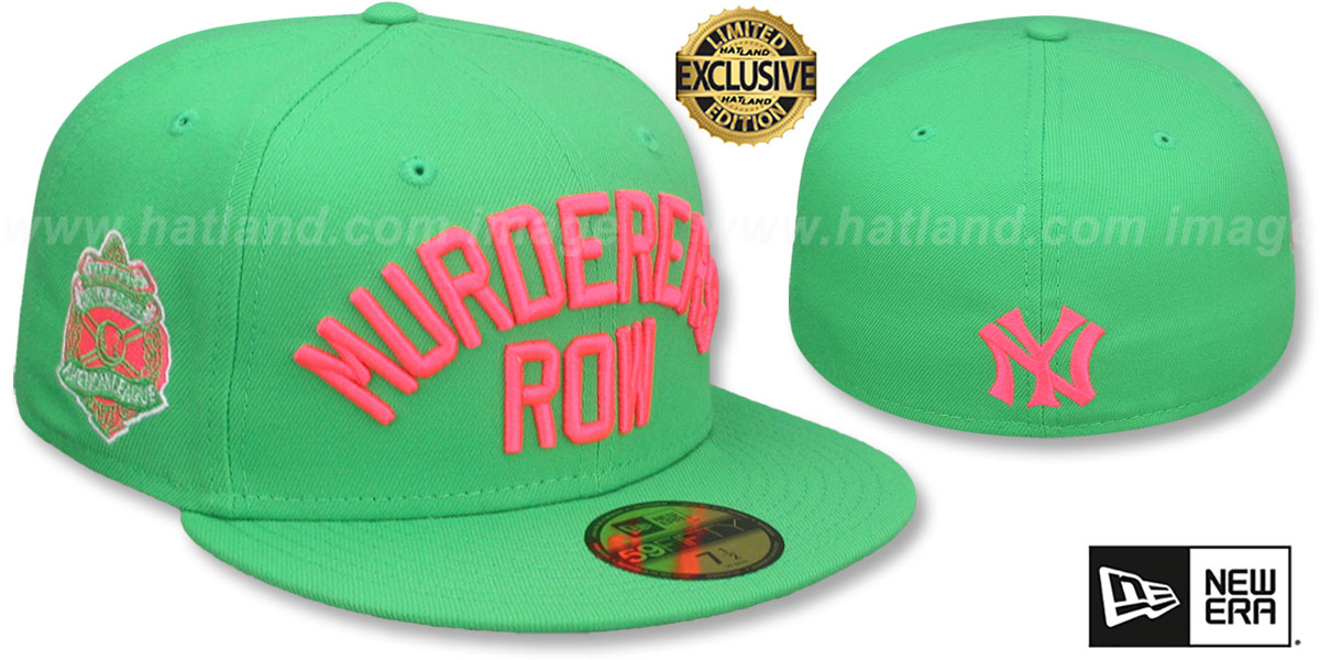 Yankees 'MURDERERS ROW' PATCH-BOTTOM Green-Pink Fitted Hat by New Era