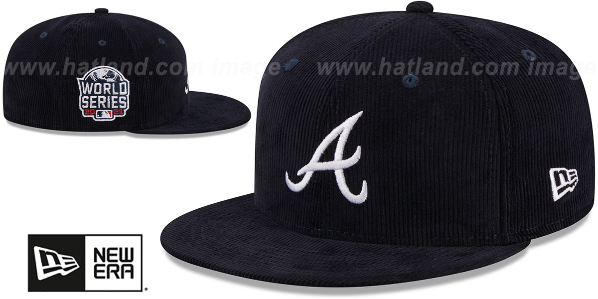 Braves 'OLD SCHOOL CORDUROY SIDE-PATCH' Navy Fitted Hat by New Era