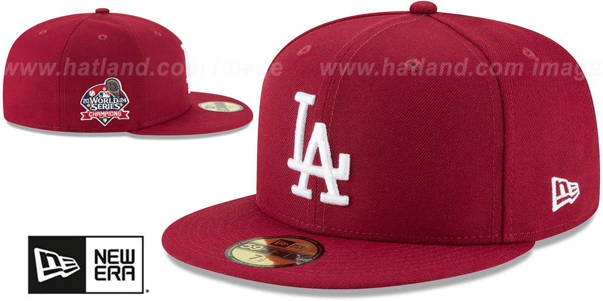 Dodgers '2024 WORLD SERIES' CHAMPIONS Burgundy-White Fitted Hat by New Era
