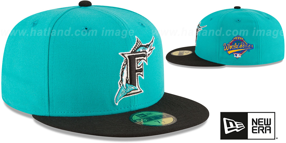Marlins 'WORLD SERIES SIDE PATCH' Teal-Black Fitted Hat by New Era