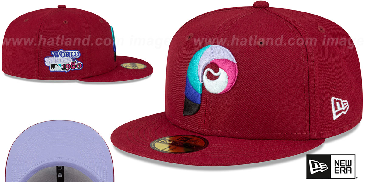 Phillies 1980 WS 'POLAR LIGHTS' Burgundy-Lavender Fitted Hat by New Era