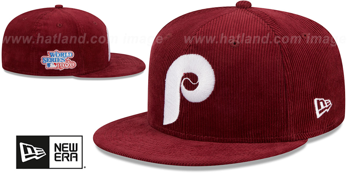 Phillies 'OLD SCHOOL CORDUROY SIDE-PATCH' Burgundy Fitted Hat by New Era