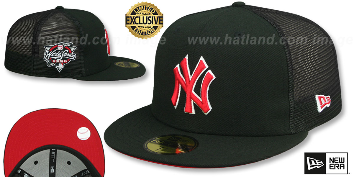 Yankees 2000 WS 'MESH-BACK SIDE-PATCH' Black-Red Fitted Hat by New Era