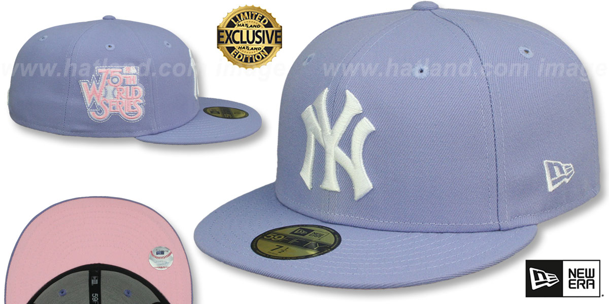 Yankees 75TH WORLD SERIES 'PINK-BOTTOM' Lavender Fitted Hat by New Era