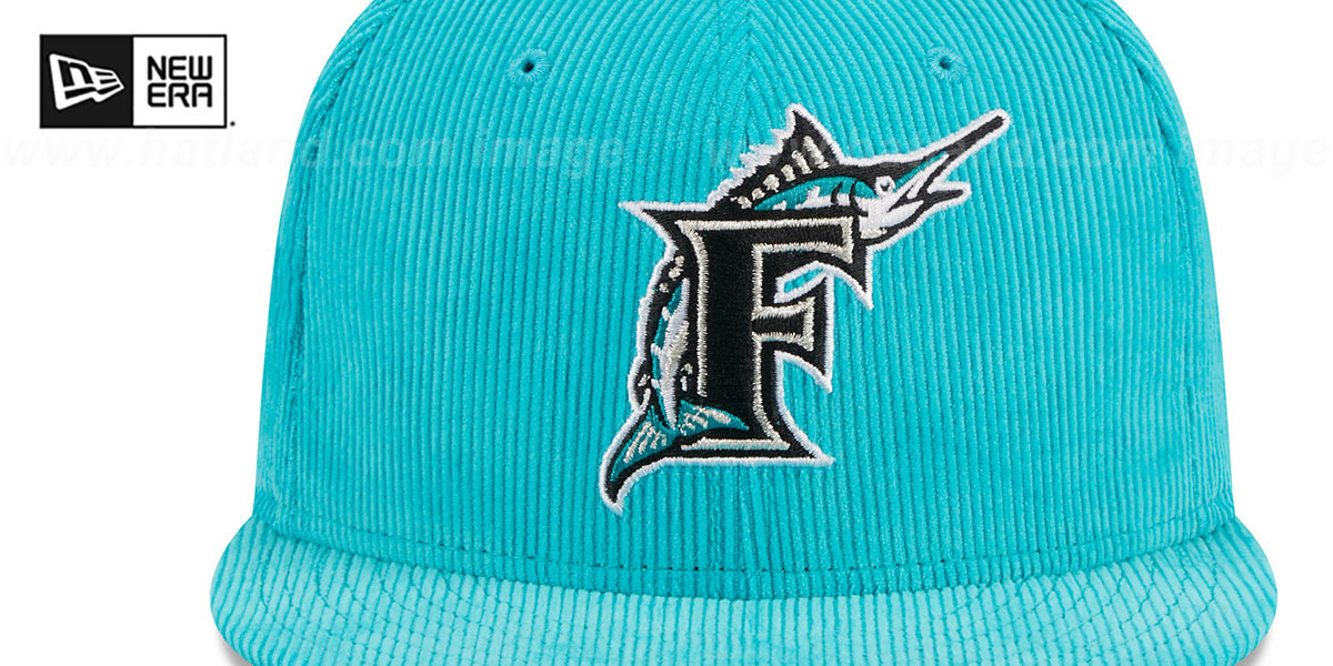 Marlins 'OLD SCHOOL CORDUROY SIDE-PATCH' Teal Fitted Hat by New Era