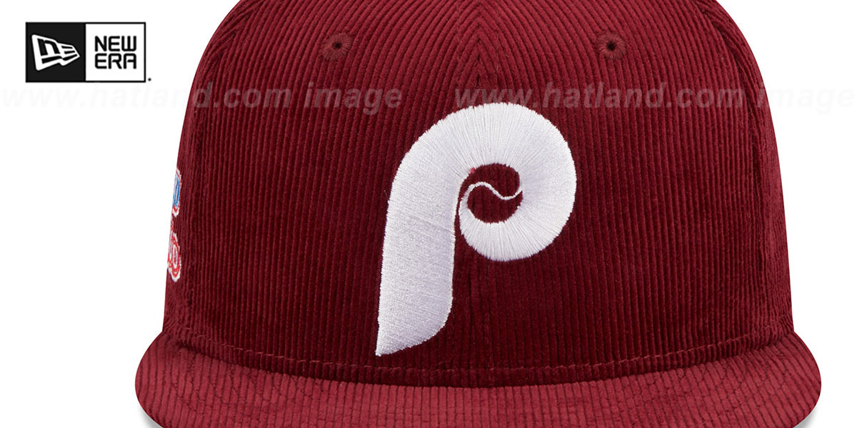 Phillies 'OLD SCHOOL CORDUROY SIDE-PATCH' Burgundy Fitted Hat by New Era