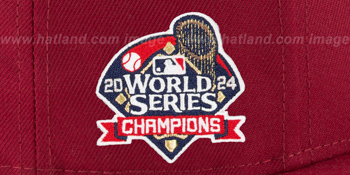 Dodgers '2024 WORLD SERIES' CHAMPIONS Burgundy-White Fitted Hat by New Era