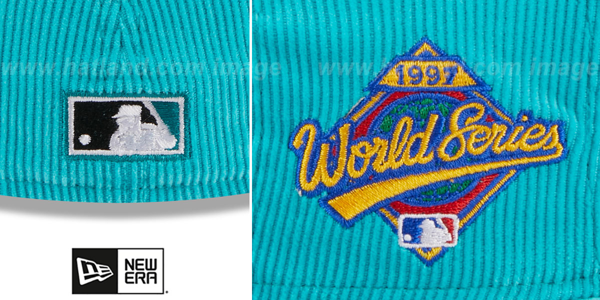 Marlins 'OLD SCHOOL CORDUROY SIDE-PATCH' Teal Fitted Hat by New Era