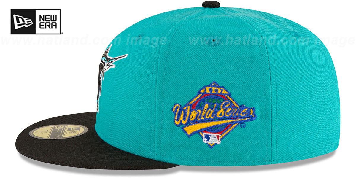 Marlins 'WORLD SERIES SIDE PATCH' Teal-Black Fitted Hat by New Era