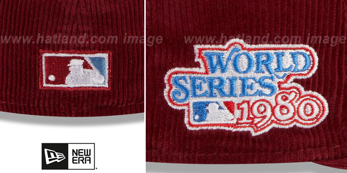 Phillies 'OLD SCHOOL CORDUROY SIDE-PATCH' Burgundy Fitted Hat by New Era